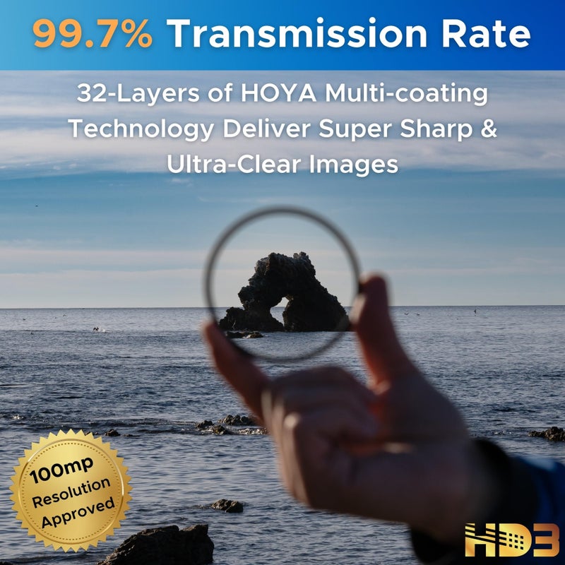 HOYA فلتر حماية UV Hoya HD3 مقاس 49 مم - معاد تصنيعه لكاميرات 100 ميجابكسل وما فوق مع طلاء نانو فائق الصلابة - فلتر عدسة UV مقاوم للبقع، مقاوم للبهتان ومقاوم للماء مع إطار من الألمنيوم - Image 2